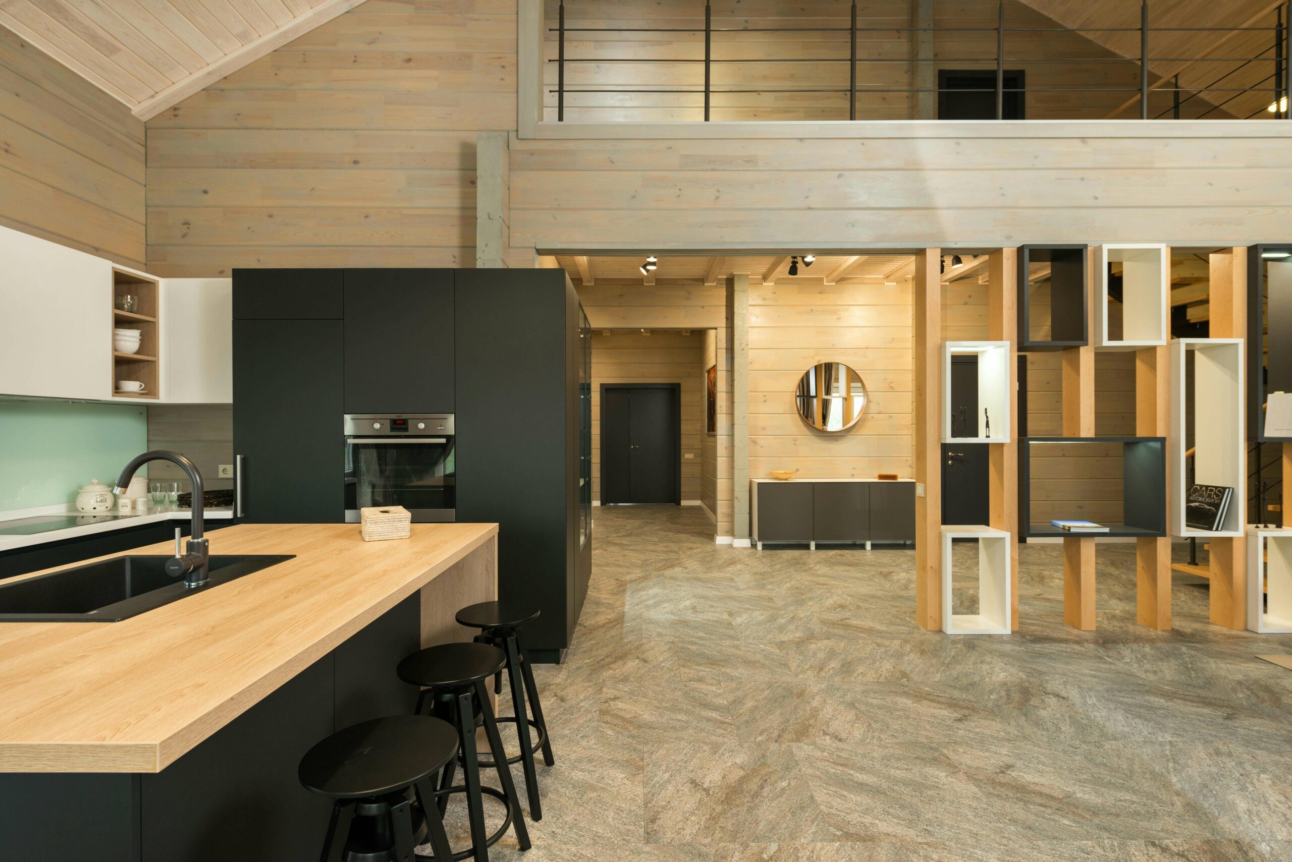 Modern commercial kitchen and workspace interior