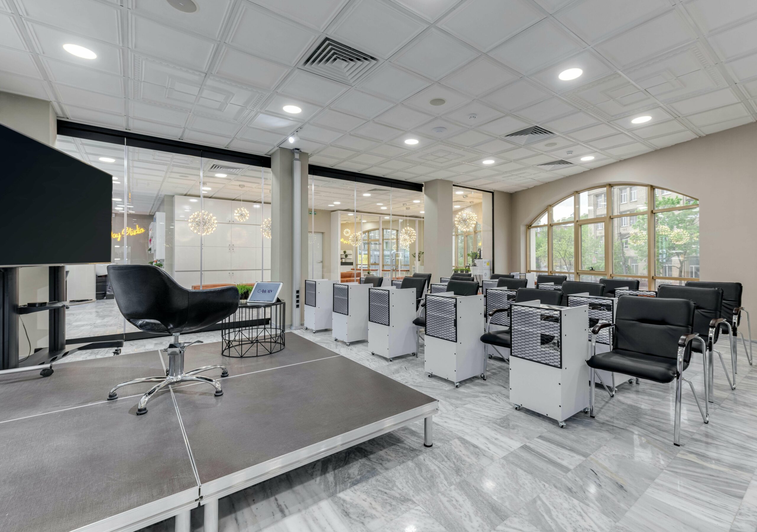 Ergonomic desks, chairs, and modular furniture for workspaces.